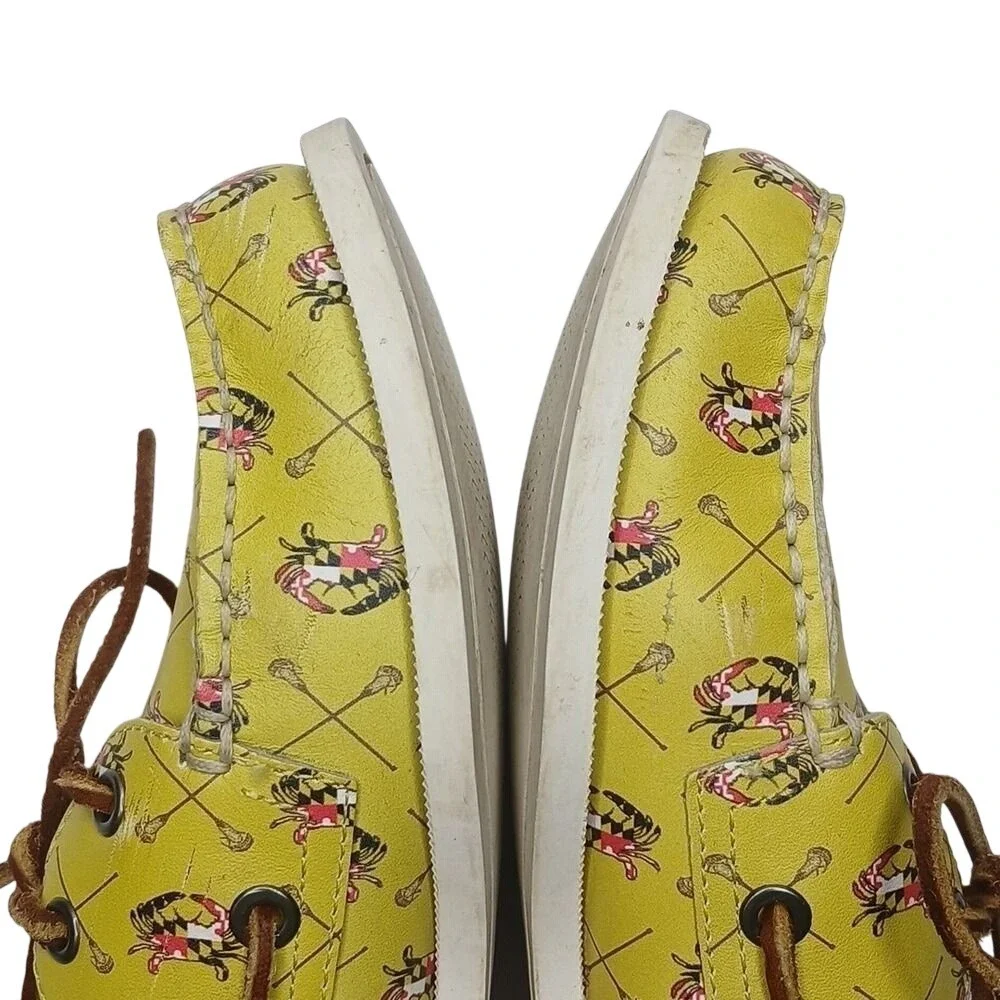 Froats Boat Shoes Mens 6 Yellow Leather Crab Lacrosse Print Nautical Loafers‎